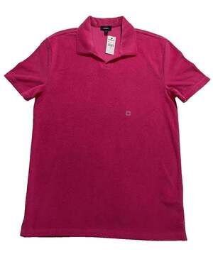 New Express Unisex Women Mens XS Bright Pink Terry Cloth Polo Shirt Cotton Blend
